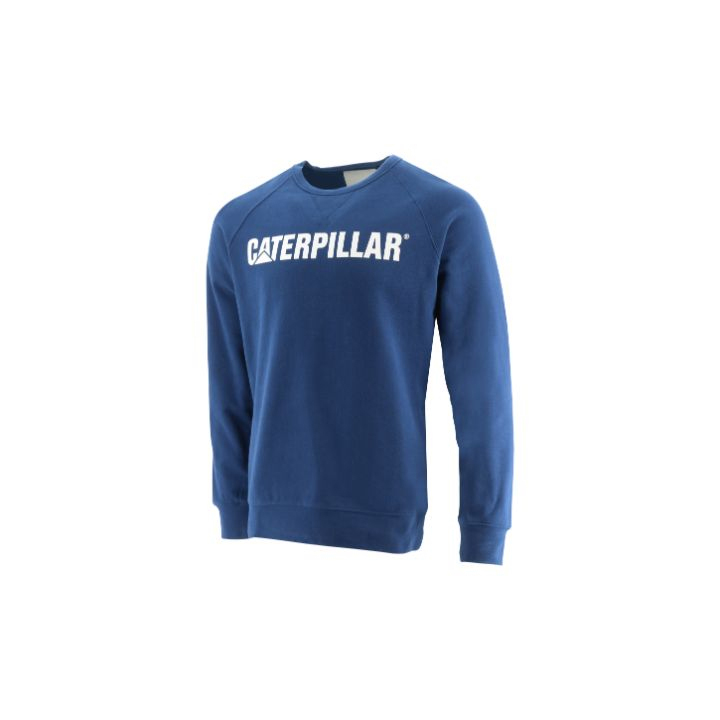 Caterpillar Foundation Crewneck Philippines - Mens Sweatshirts - Blue 62739FXIQ